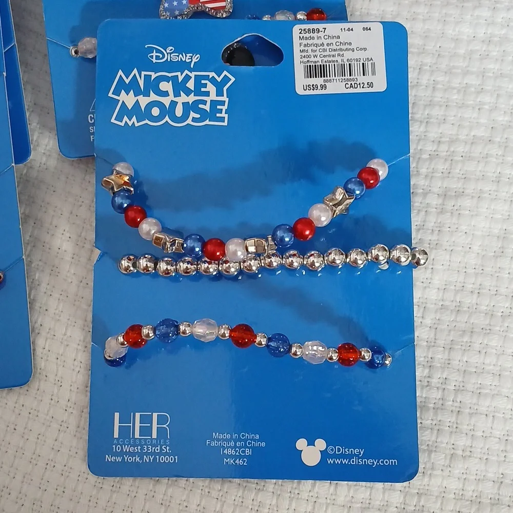 Disney Kids' Mickey and Minnie Bracelets - Red, Blue, Silver Lot